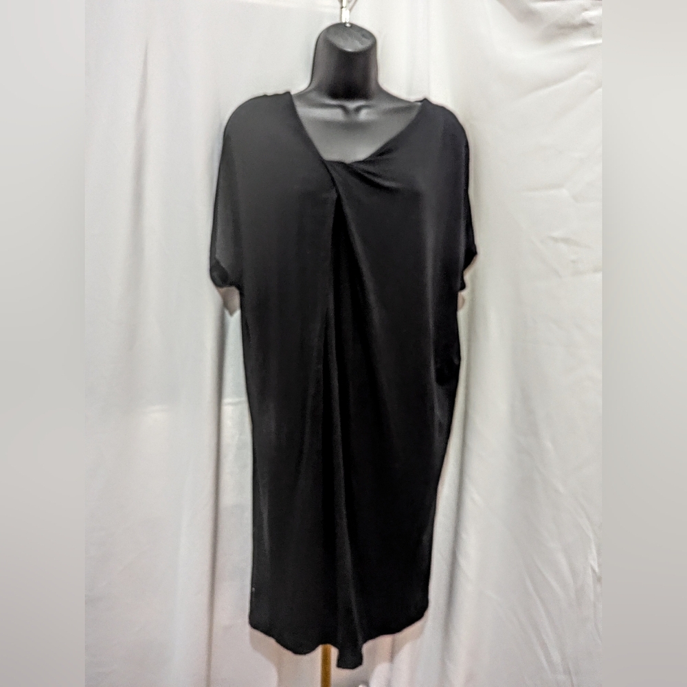 Chic Asymmetrical Black Dress Garnet Hill twist neck M